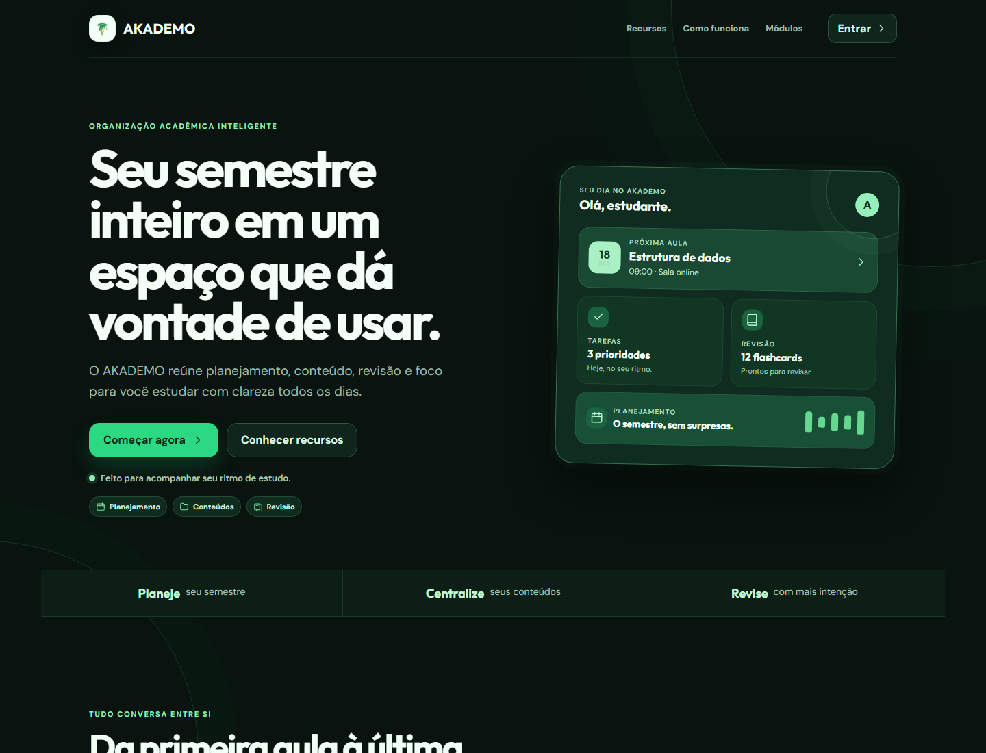 Akademo platform homepage
