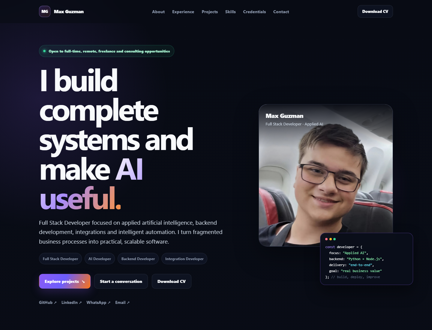 Max Guzman portfolio homepage